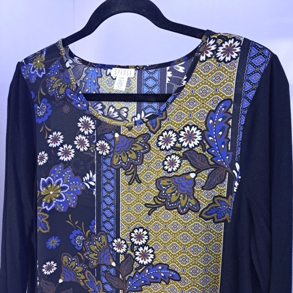 Spense | Floral blouse yellow, blue & black / long sleeve women's top - Picture 4 of 13